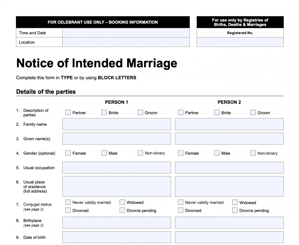 NOIM NOIM Notice of intended marriage form